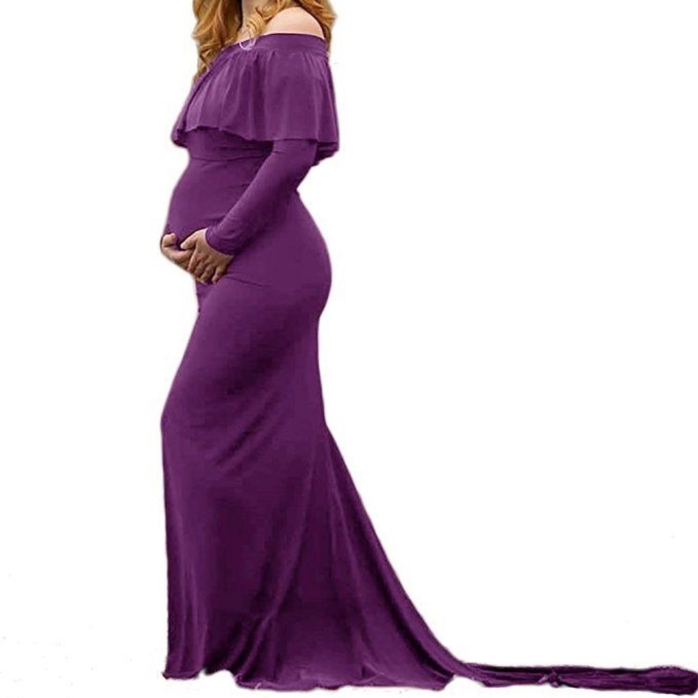 Women Off Shoulder Ruffles Long Sleeves Slim Fit